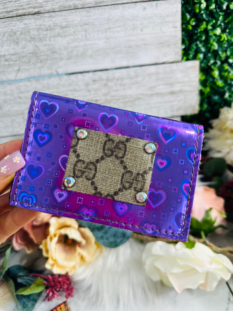 Purple Hearts Hologram Leather Card Holder