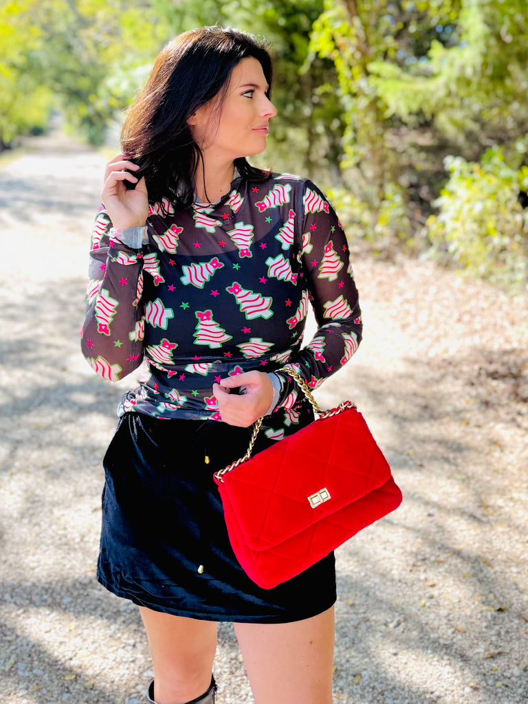 Keigan Mesh Top - Bow Christmas Treats