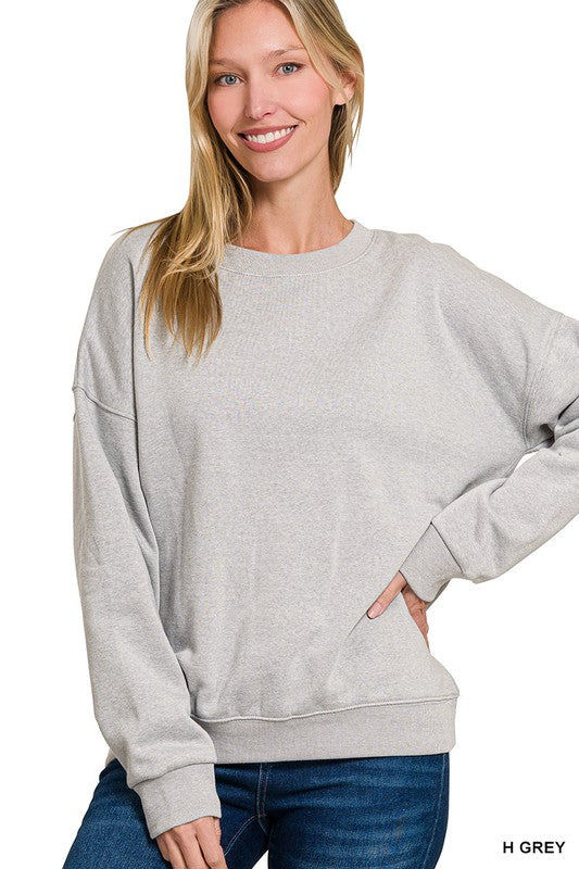 Grey Classic Lighweight Crewneck Drop Shoulder Sweatshirt Top