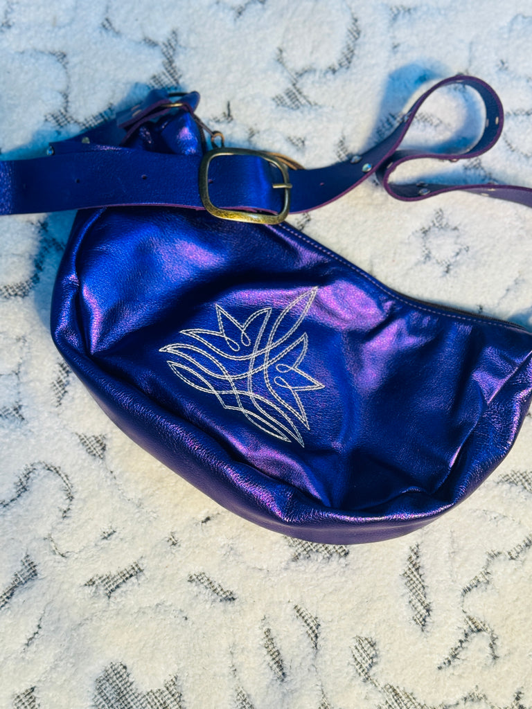 Violet Shining Leather & White Stitched Roxie Purse