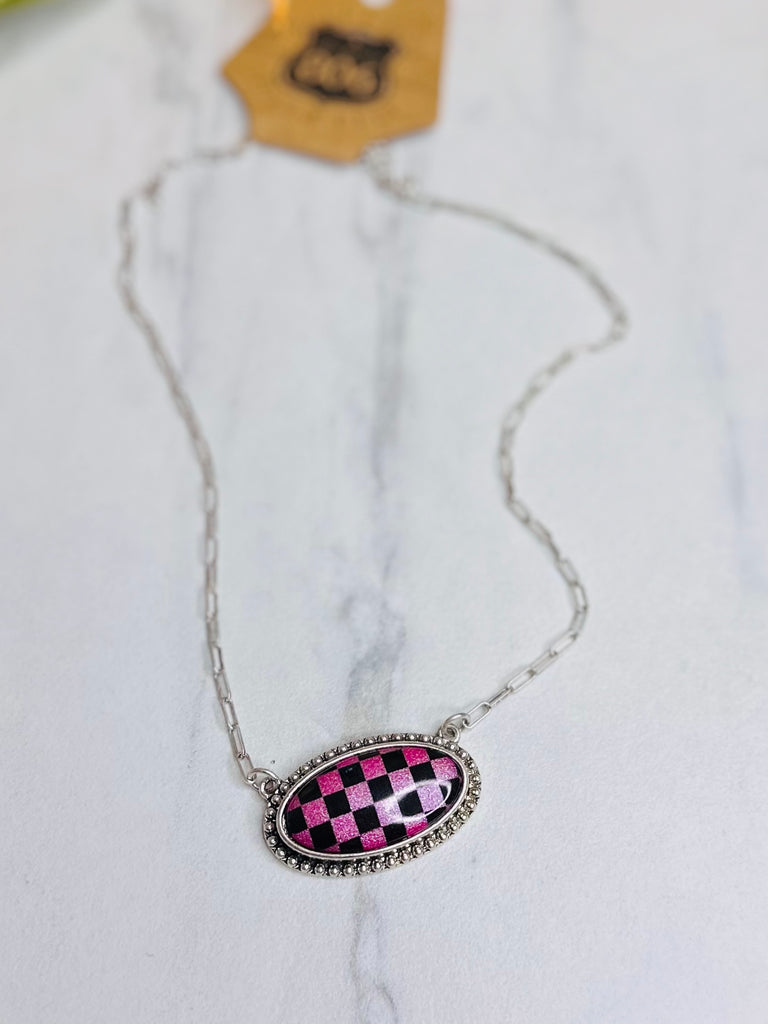 Checked Out Necklace - Pink