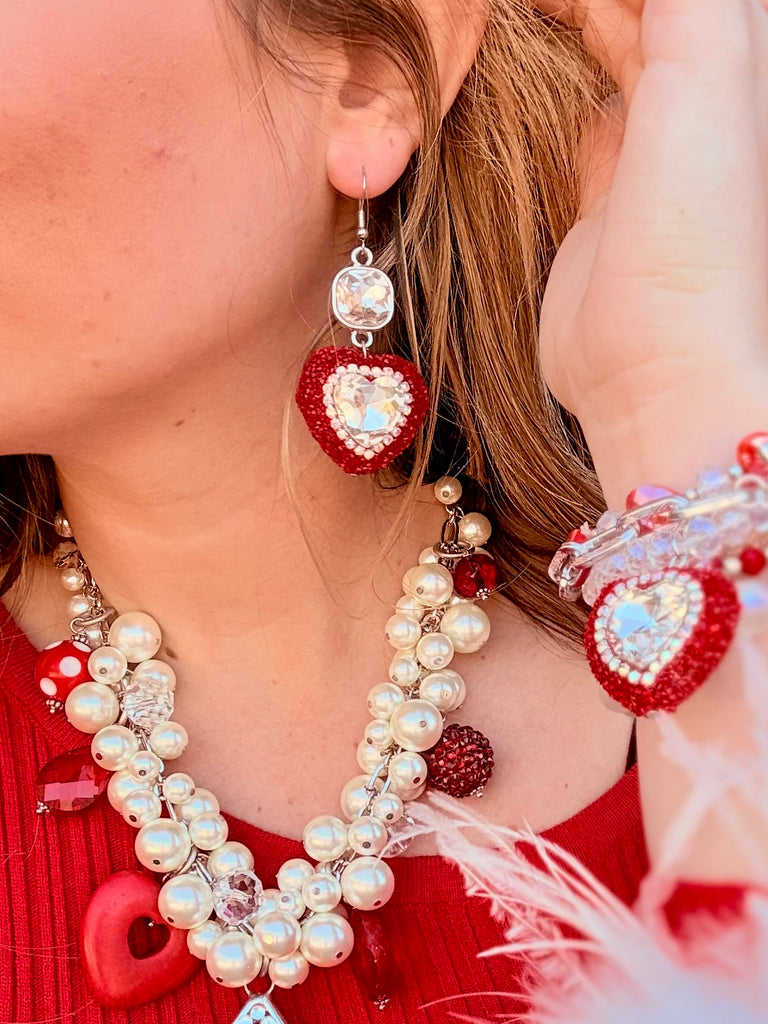 Red So Loved Crystal Heart Earrings