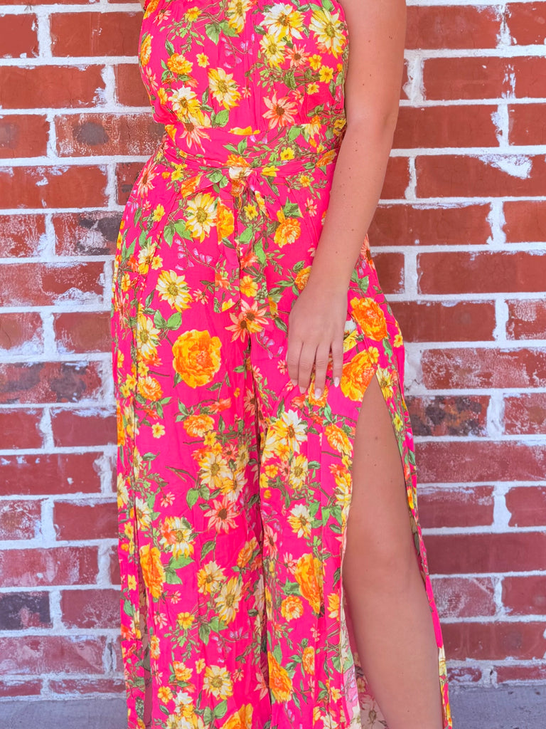 Floral Affair Blooms Palazzo Jumpsuit in Fuchsia