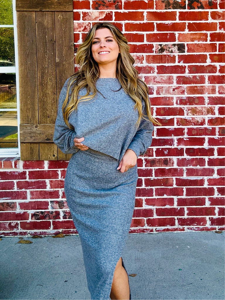 Charcoal Fall For You Sweater Skirt and Top Set