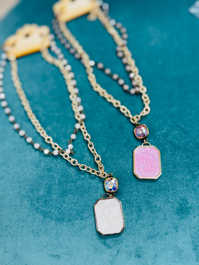 Timeless Treasures Crystal Cushion Gold Link Necklaces