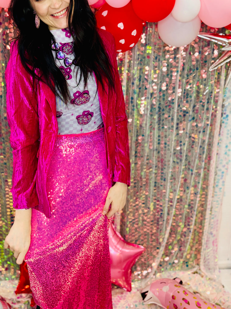 Pink Ombre Sequin Maxi Skirt