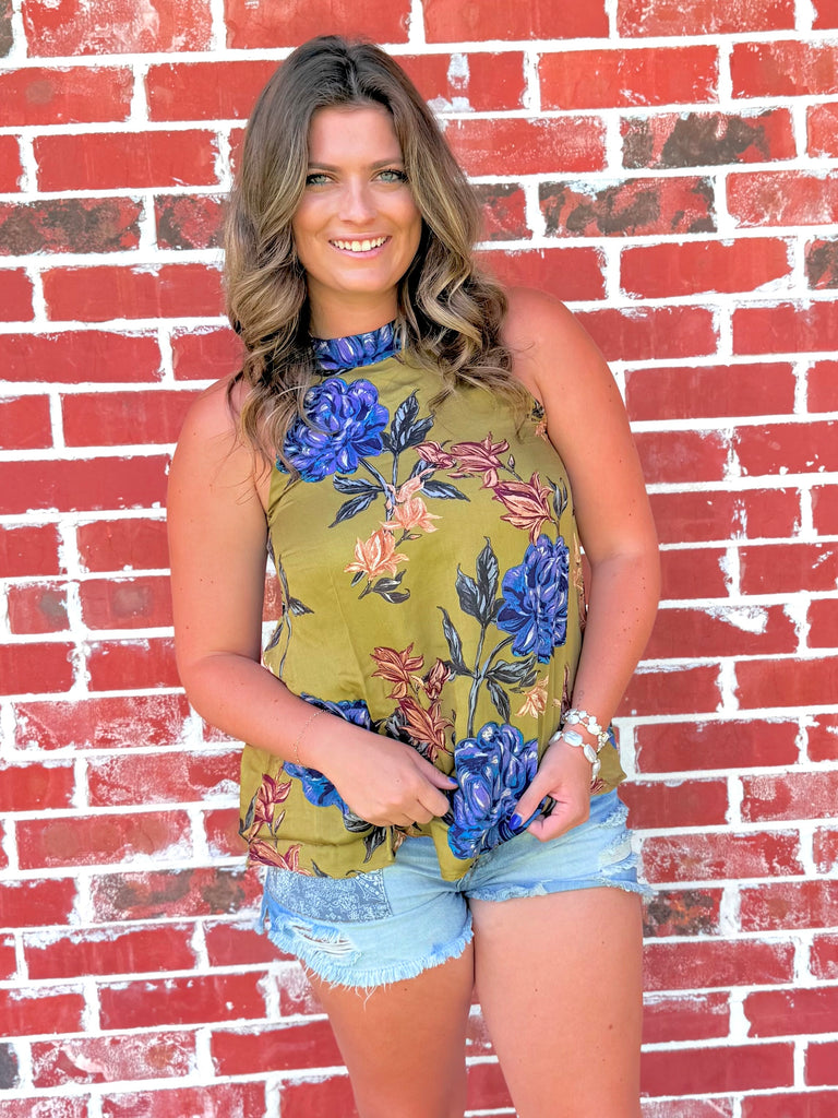 Olive Our Love Story Floral Halter Top