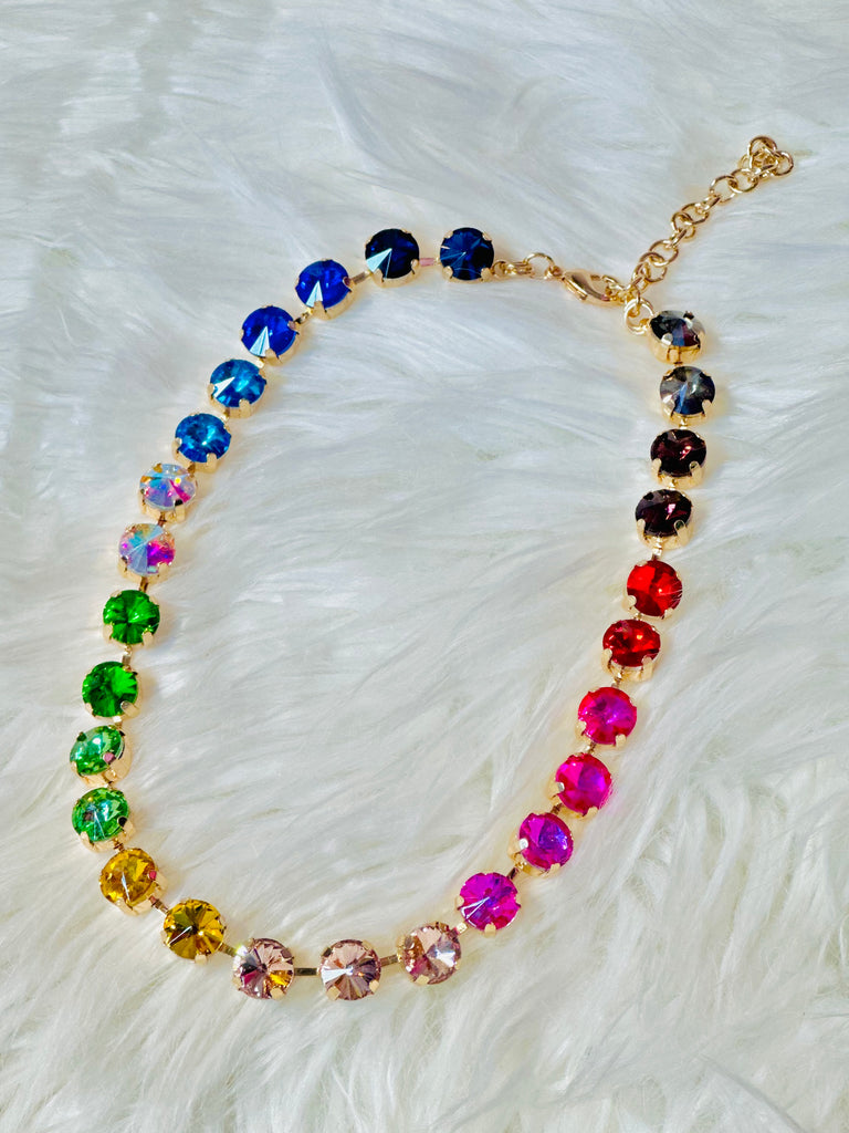 Joelle Sparkling Crystal Necklace - Rainbow