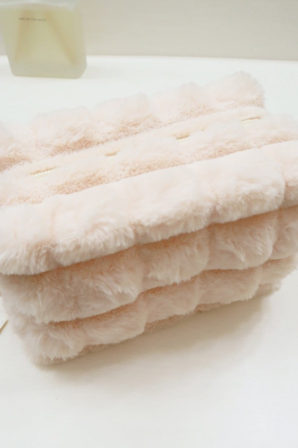 Faux Fur Quilted Cosmetics Pouch