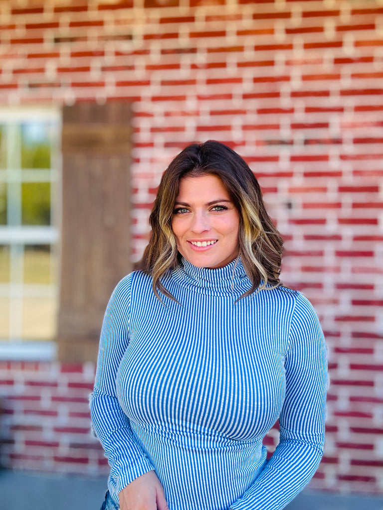 Ocean Blue Ribbed Turtleneck Top