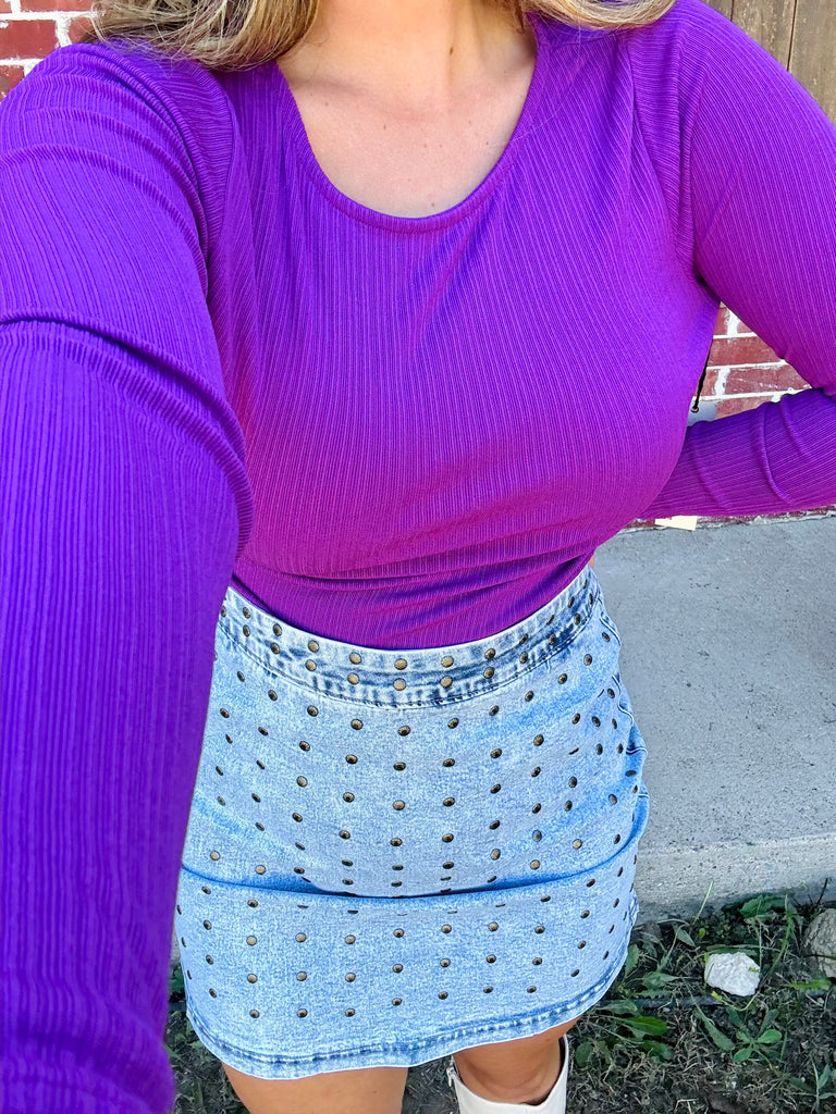 Purple Ribbed Knit Long Sleeve