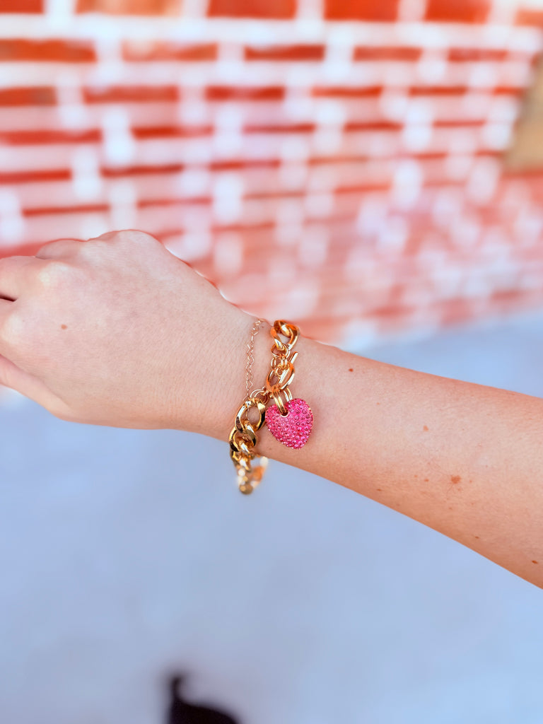 Little Miss Lover Crystal Heart Link Bracelet in Blush and Gold