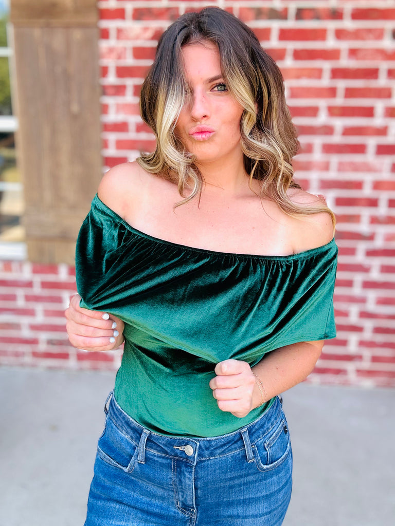 Emerald- Just A Crush Velvet Bodysuit