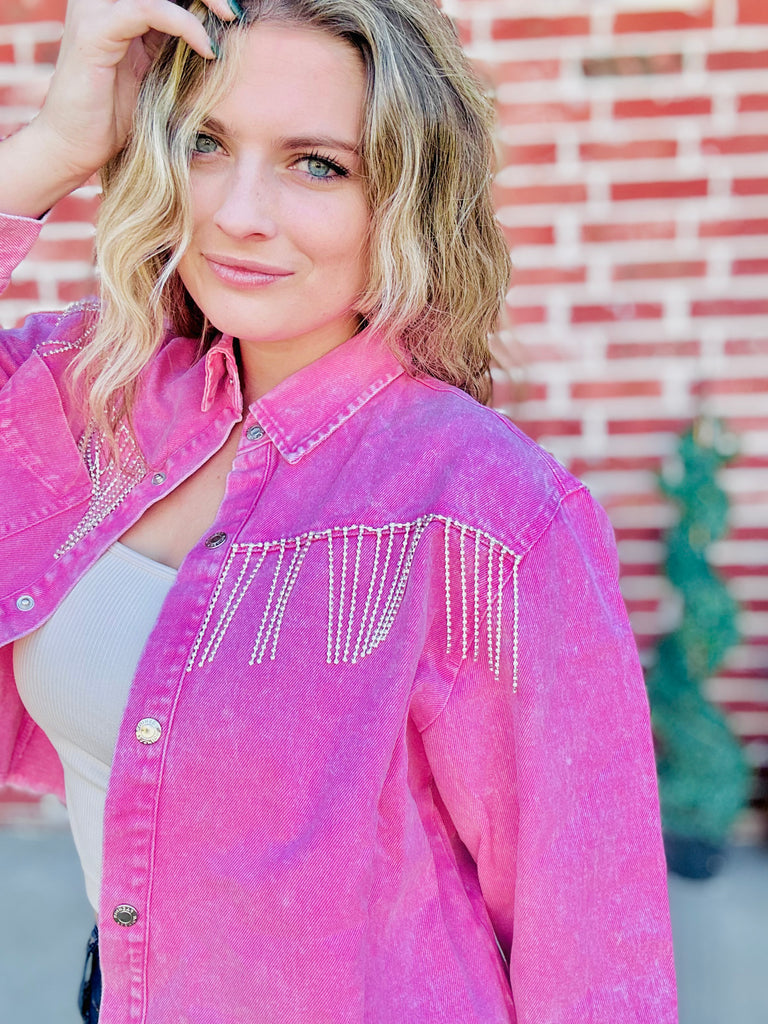 Don't Stress It Pink Denim Jacket