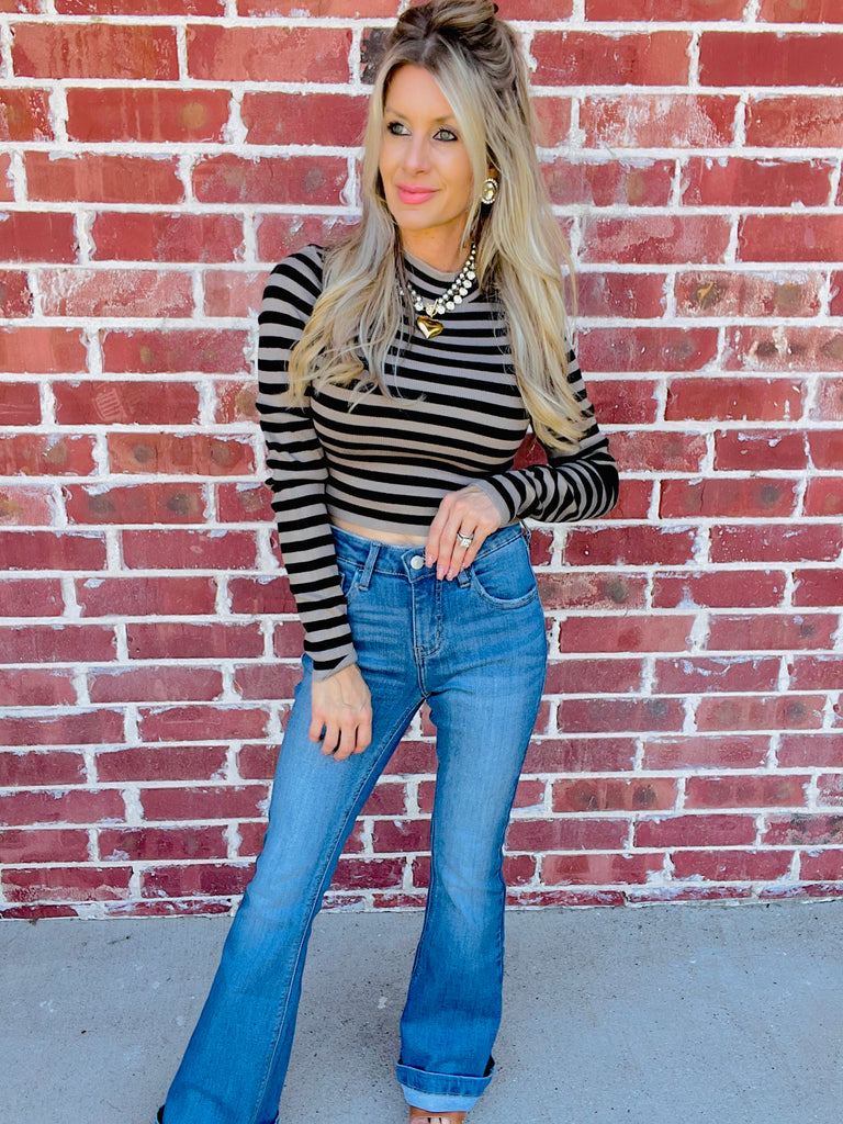 Seeking Serenity Mocha Striped Sweater Top