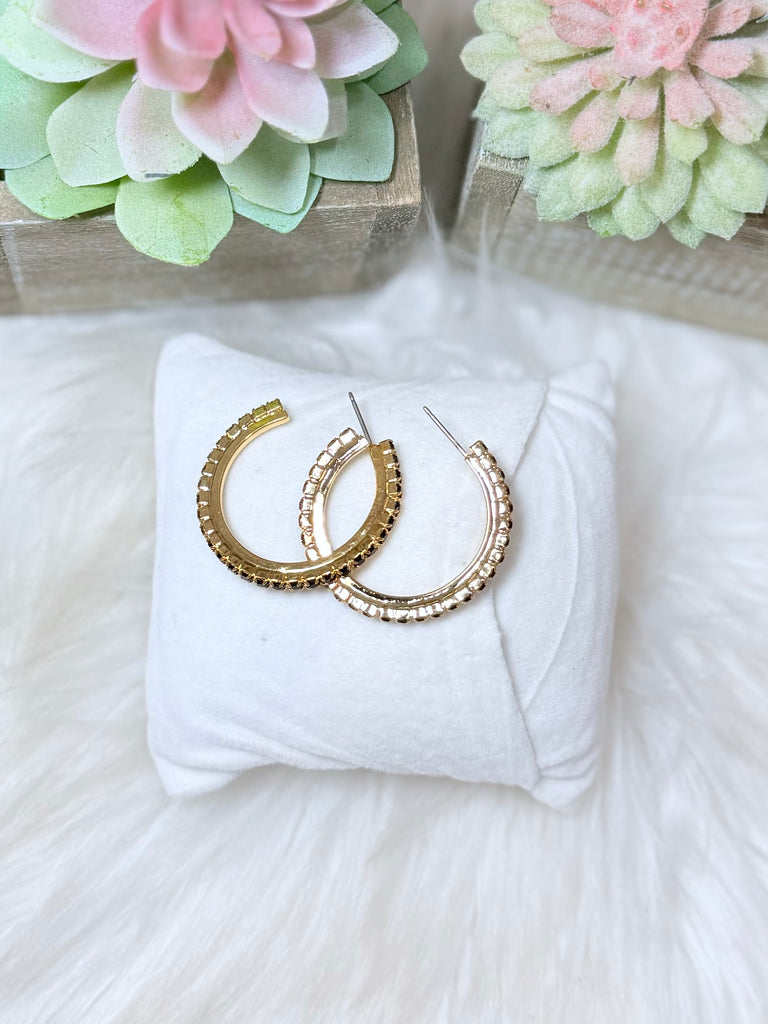 Slim Swarovski Hoops- Gold Jet