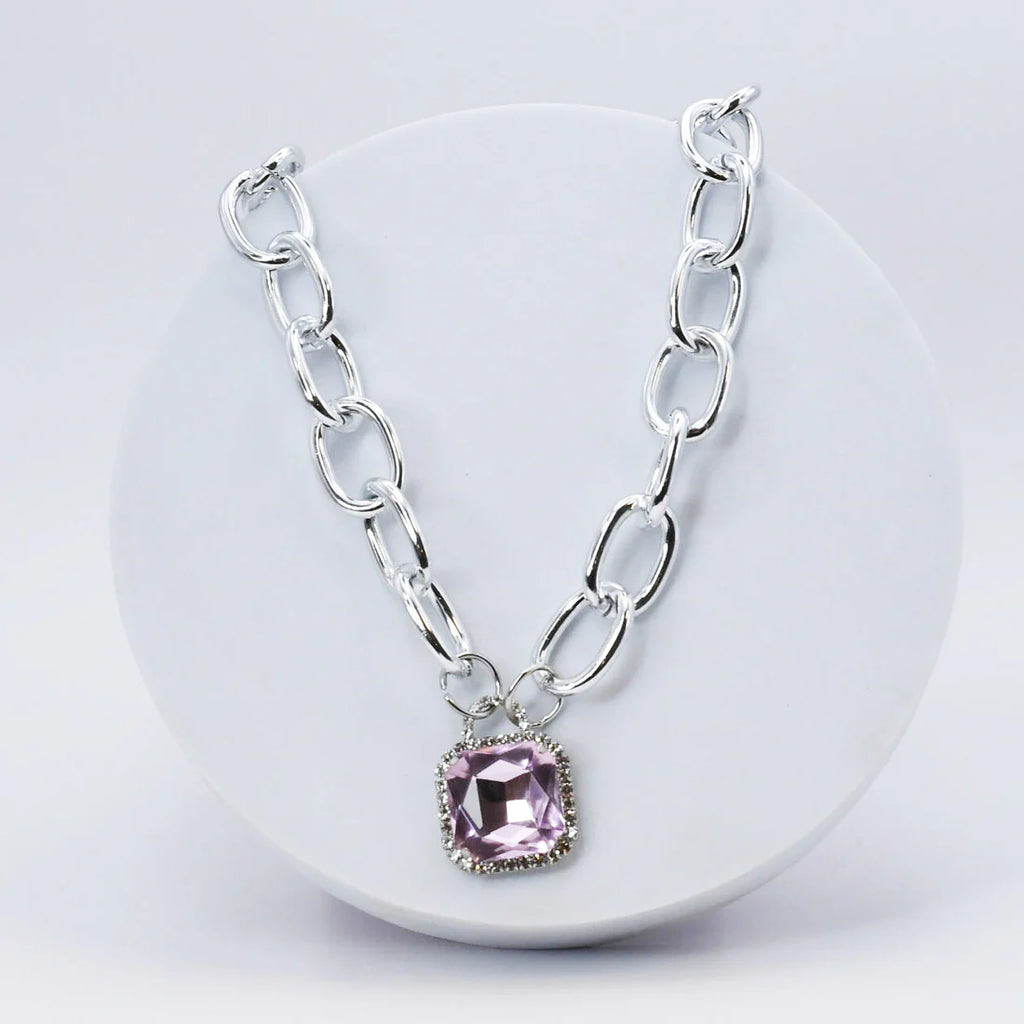 Pink Glamour Necklace in Silver