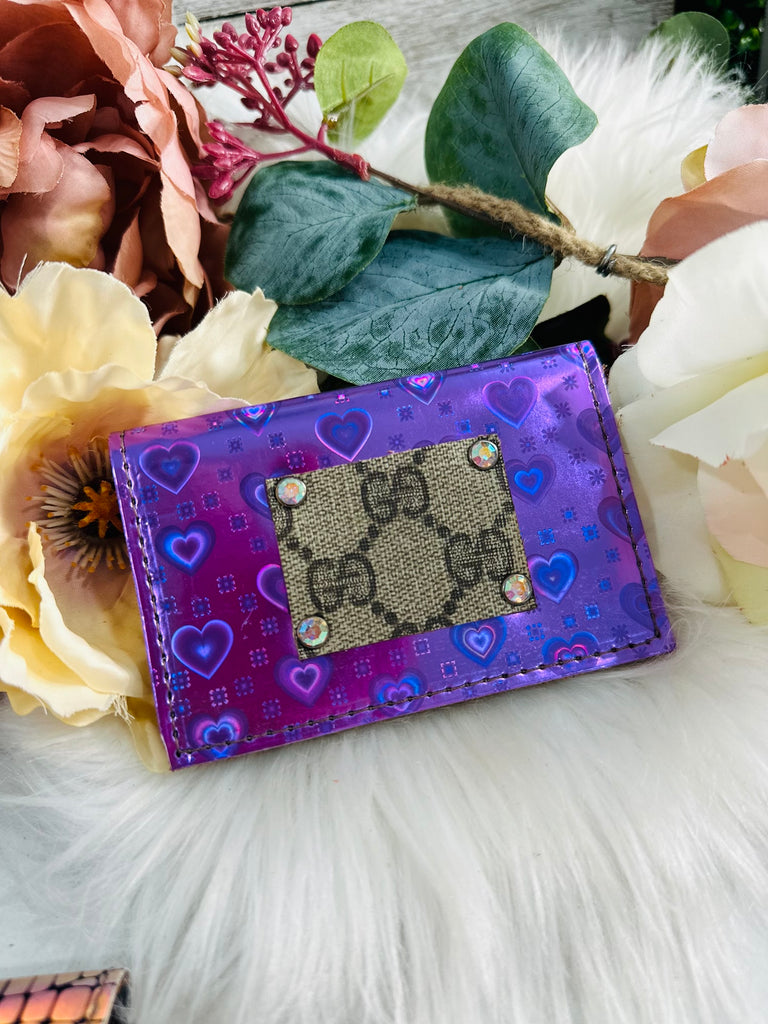 Purple Hearts Hologram Leather Card Holder