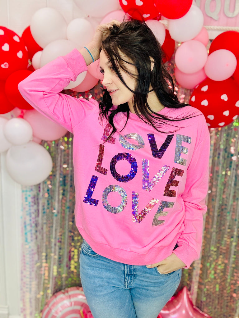 LOVE Sequin Pink Sweater