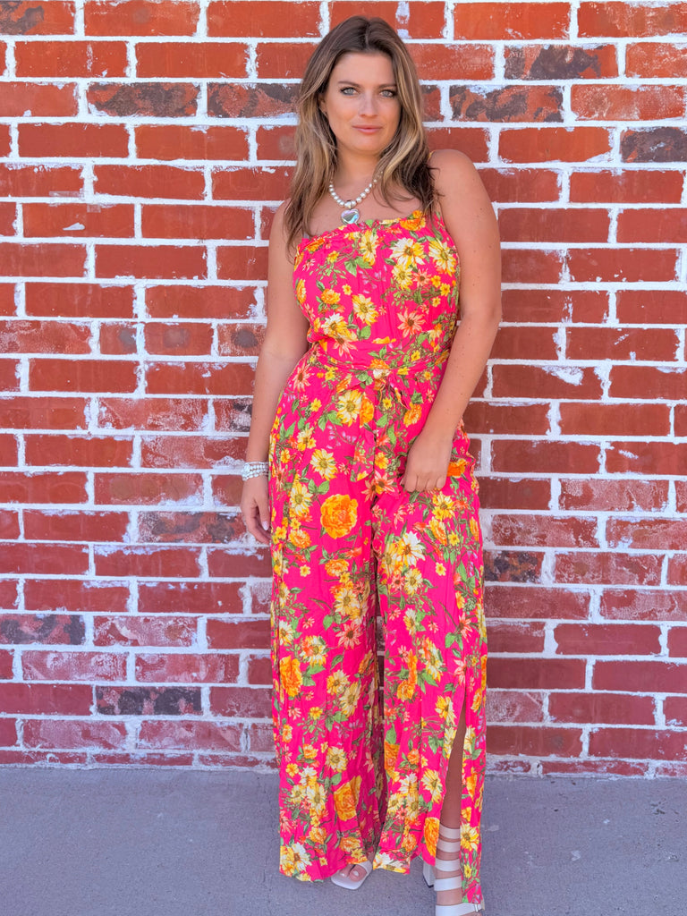 Floral Affair Blooms Palazzo Jumpsuit in Fuchsia