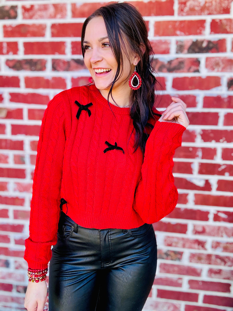 Red Tied Down Knitted Bow Sweater