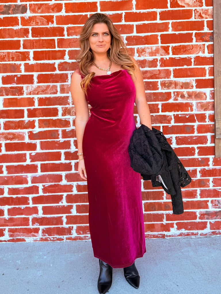 Velvet Dreams Trim Side Slit Dress