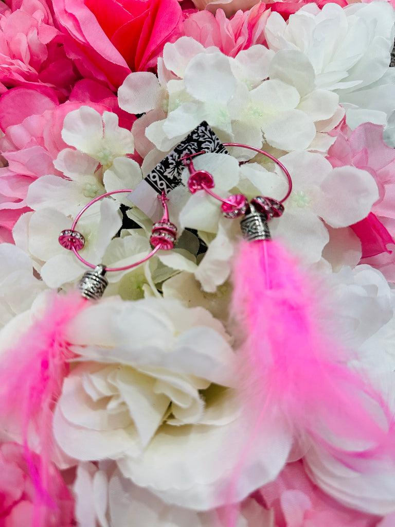 Blush Hot Pink Feather Drop Earrings