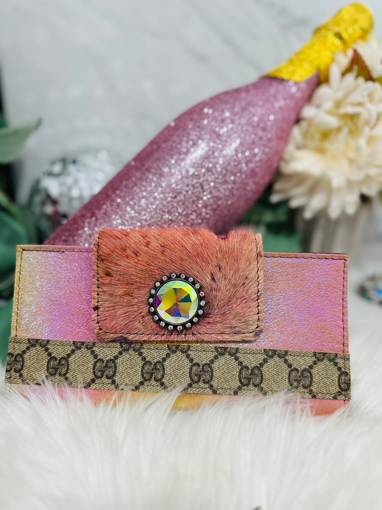 Fuzzy Pink & Melted Metallic Leather Wallet