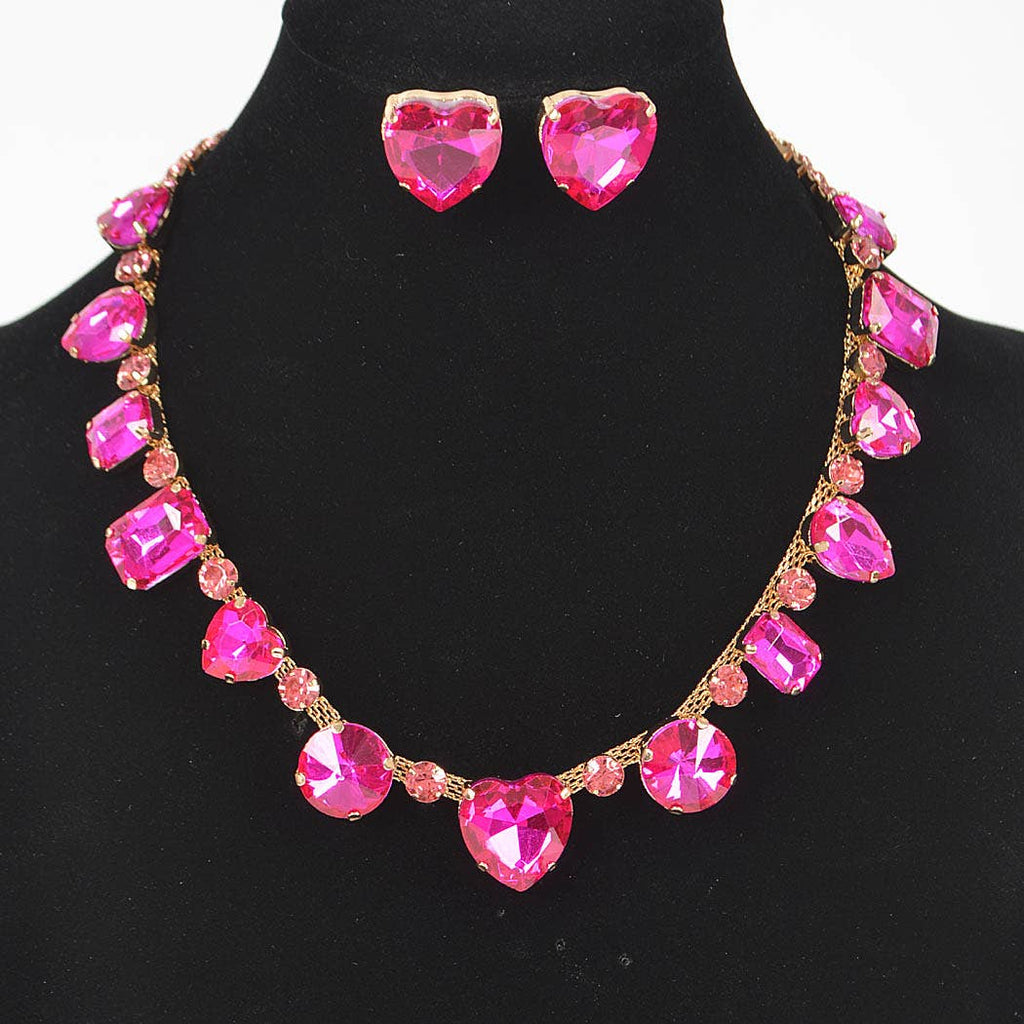 Luxe Grace Stone Necklace Set - Fuchsia
