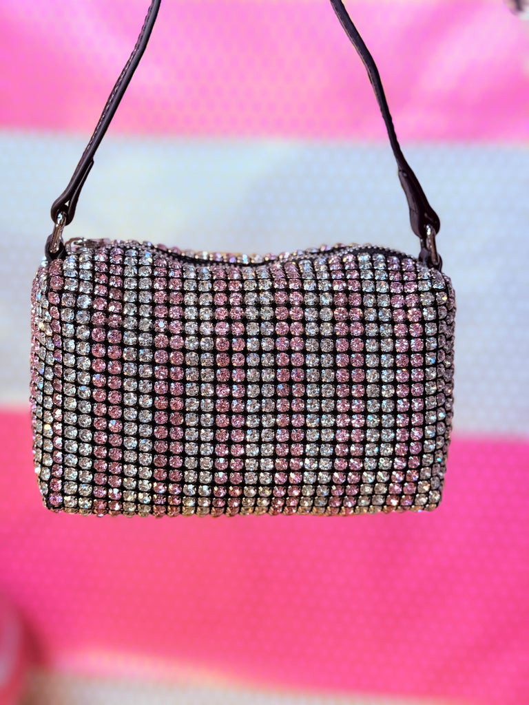 Montana West Crystal Covered Handbag Purse - Blush and Silver