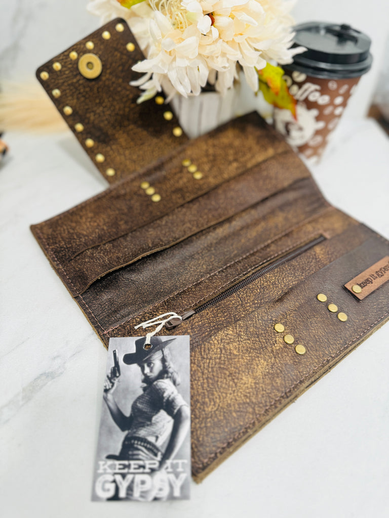 Brown Umber Matte Glitter AB Wallet Clutch