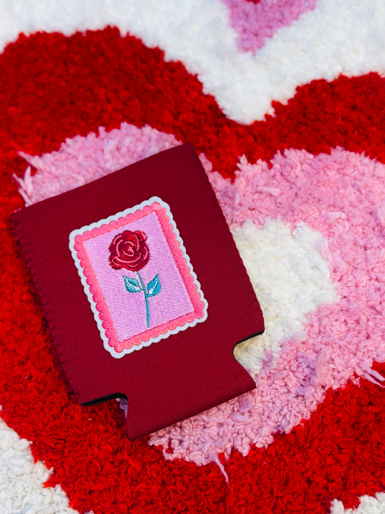 Stamped Roses Can Cooler Koozie