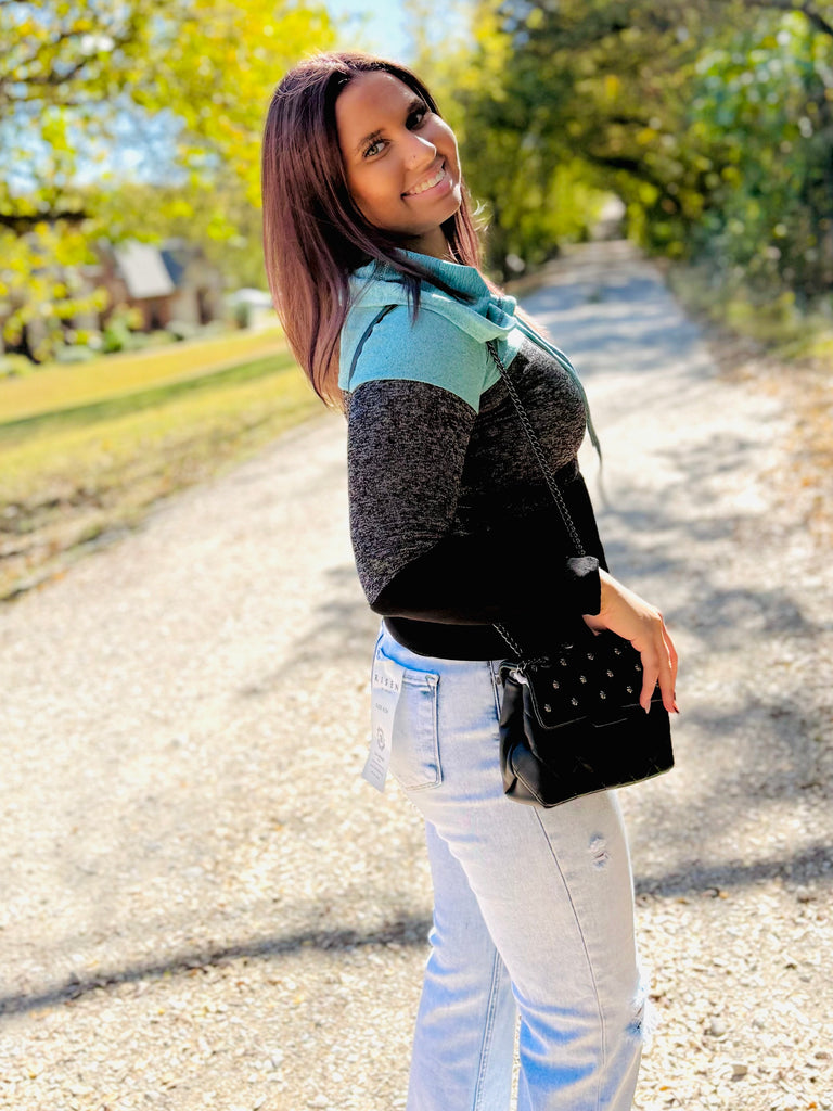 Out And About Color Block Hoodie - Mint