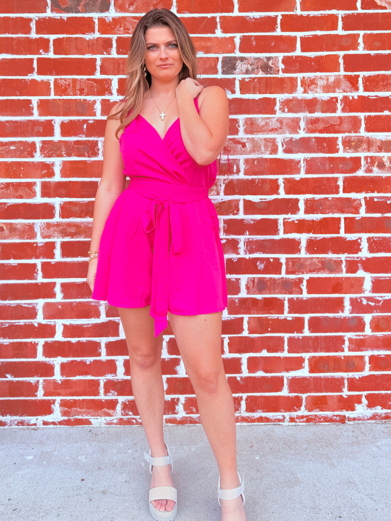 Magenta Surplice Sleeveless Romper