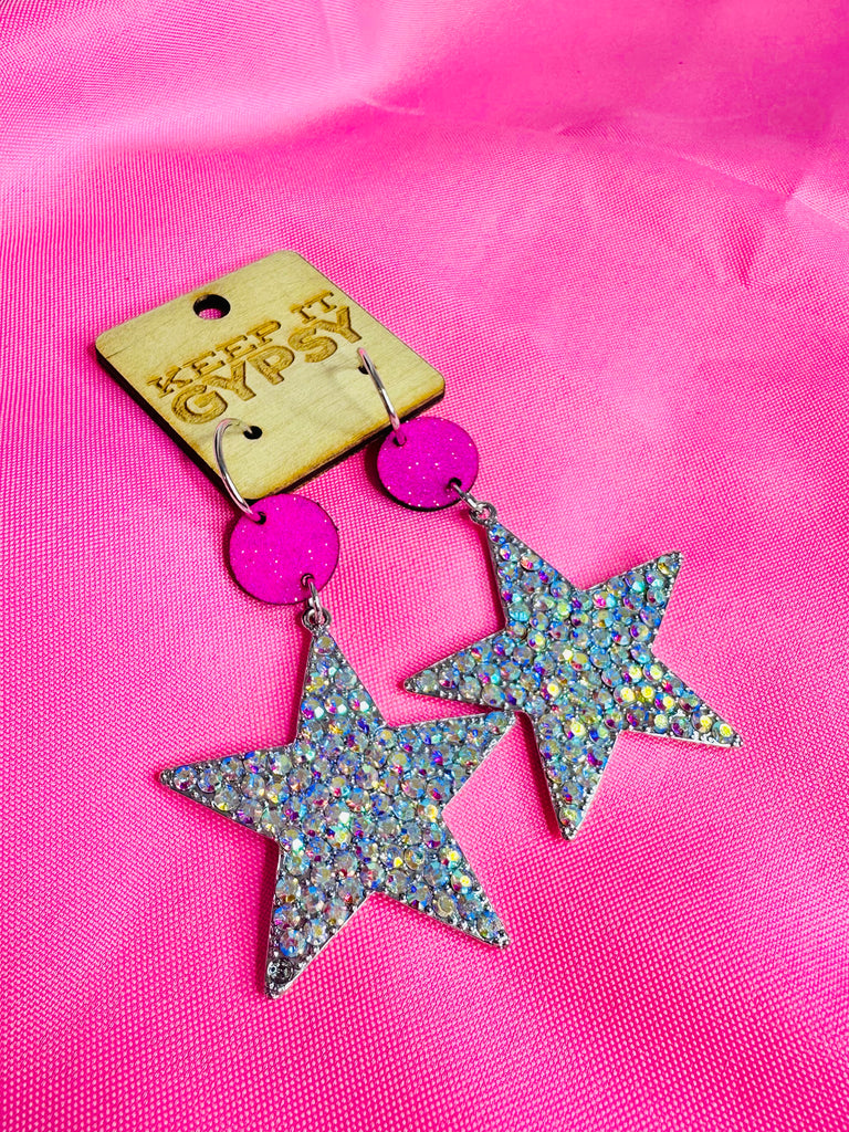 Pink and Crystal Star Earrings