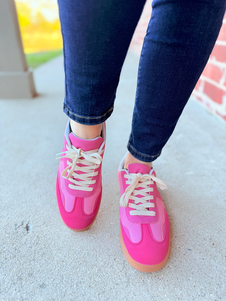 Raina Everyday Low Top Stripe Sneaker Shoes - Fuchsia