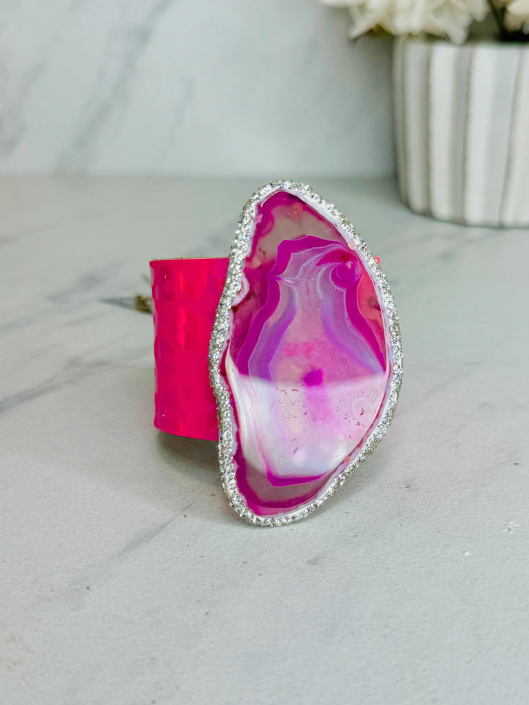 Bright Pink Leo Hologram Large Stone Cuff