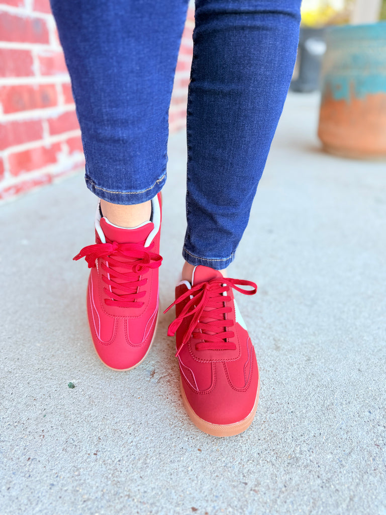 Raina Everyday Low Top Stripe Sneaker Shoes - Red