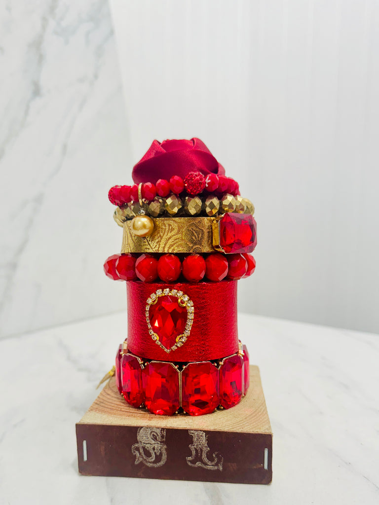 Ruby Red Gem & Leather Jumbo Stack