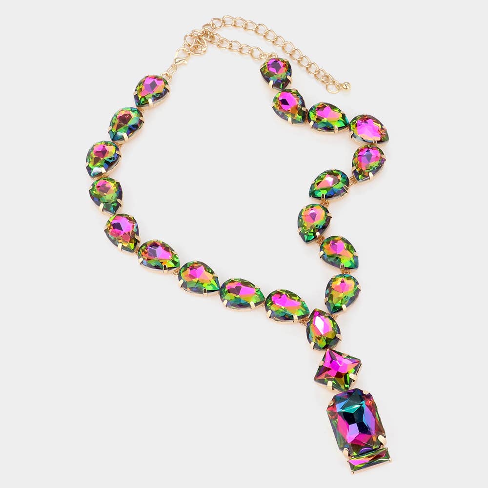 Emerald Cut Cluster Teardrop Pendant Necklace - VOLCANO