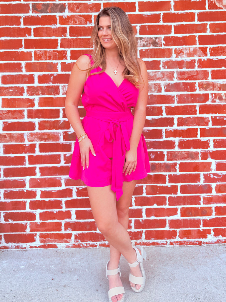 Magenta Surplice Sleeveless Romper