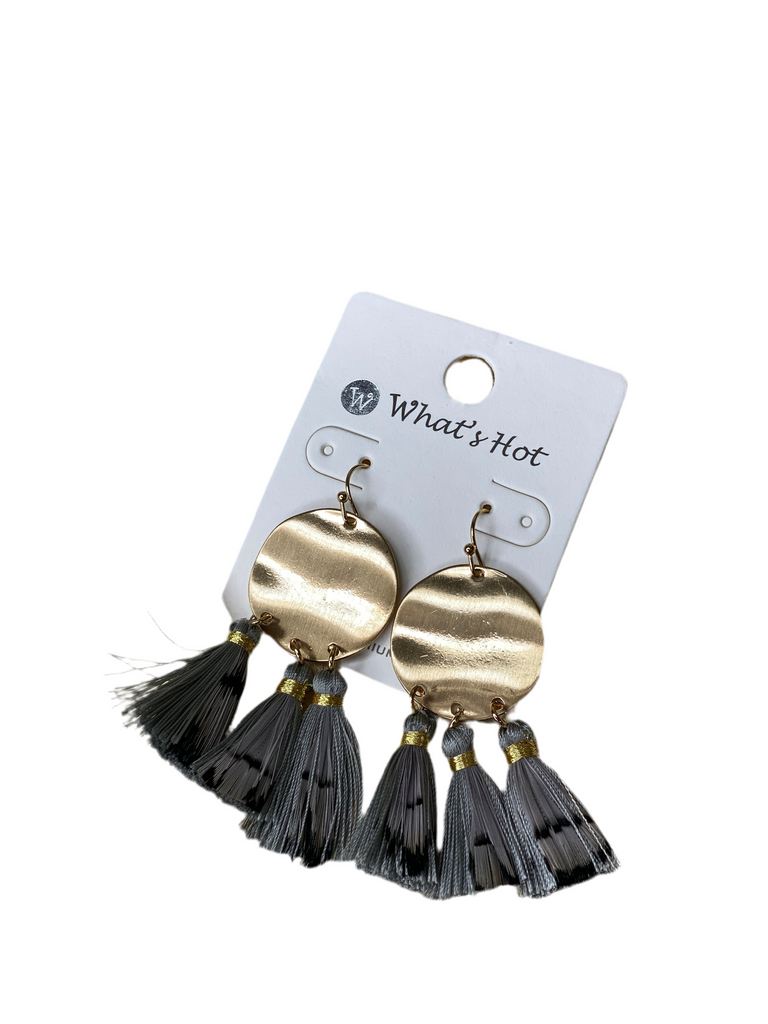 Grey Feather Tassel Earrings