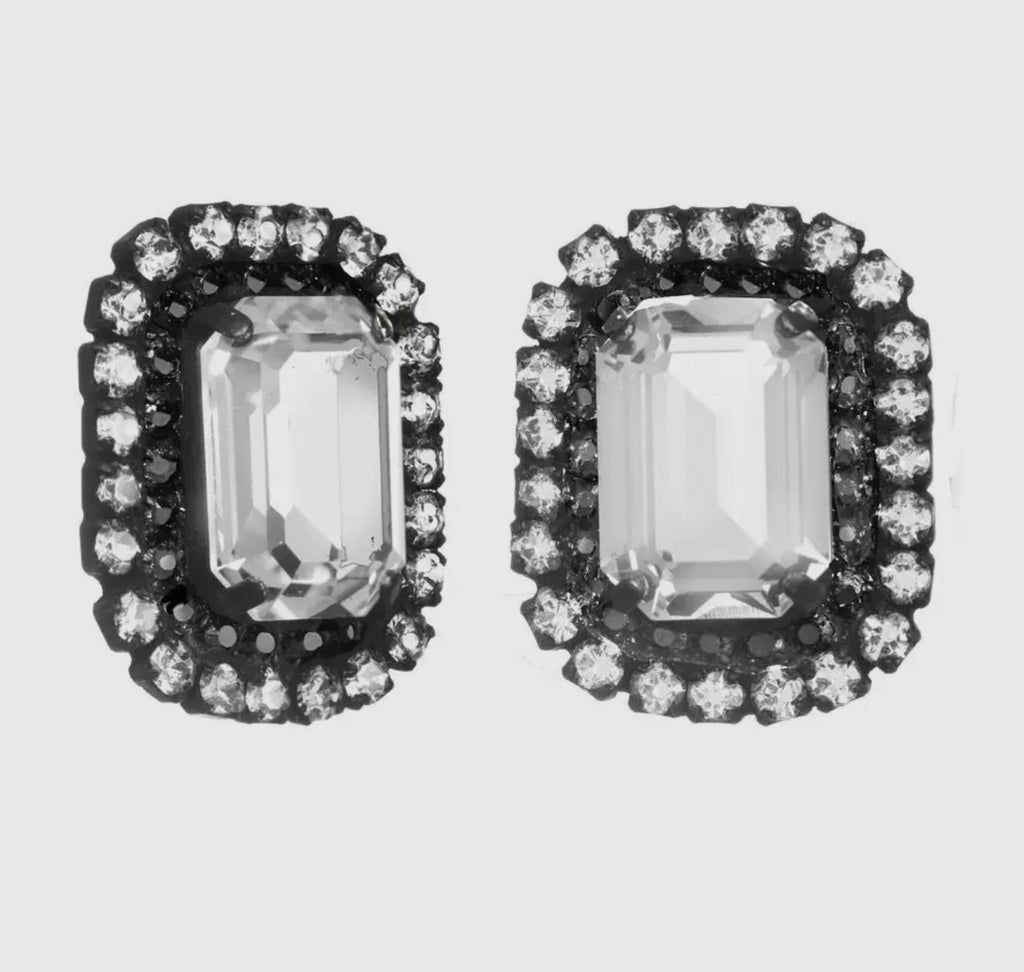 Jaimi Large Stud Earrings In Smutt Clear by Tova