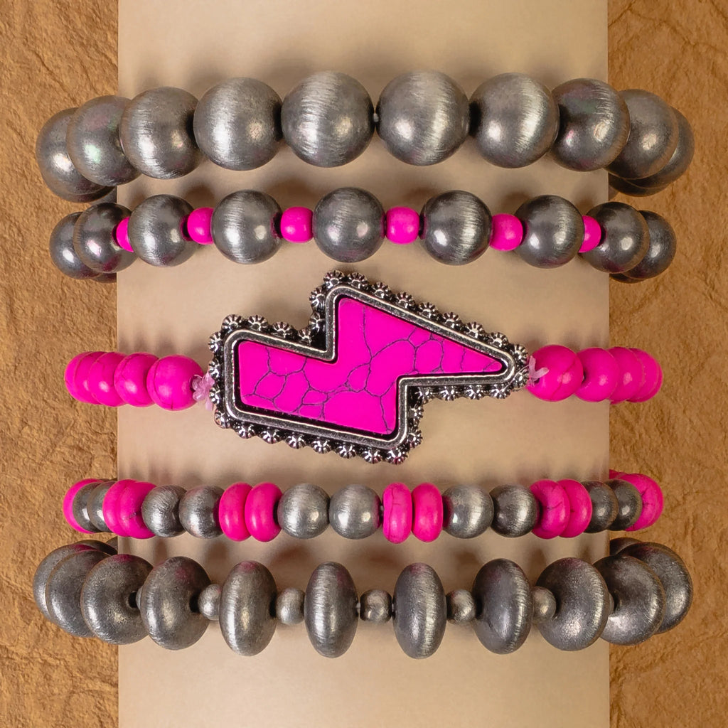 Bolted Beauty Navajo Beaded Bracelet Set in Pink