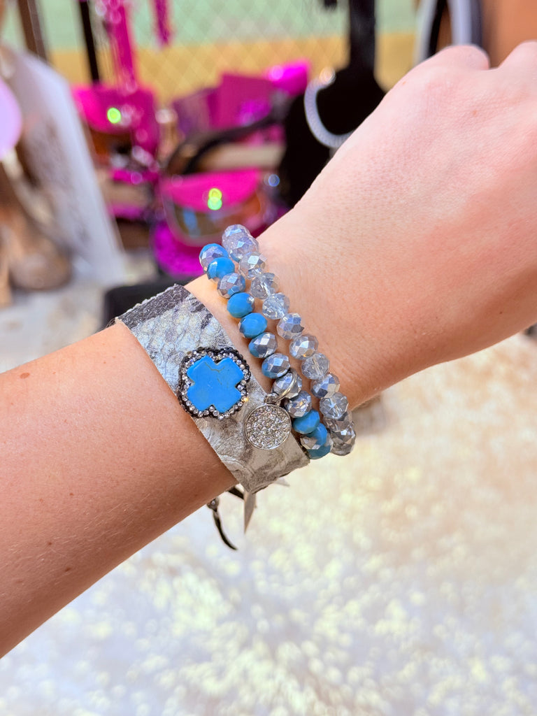 Turquoise Leather Cuff and sparkle Set