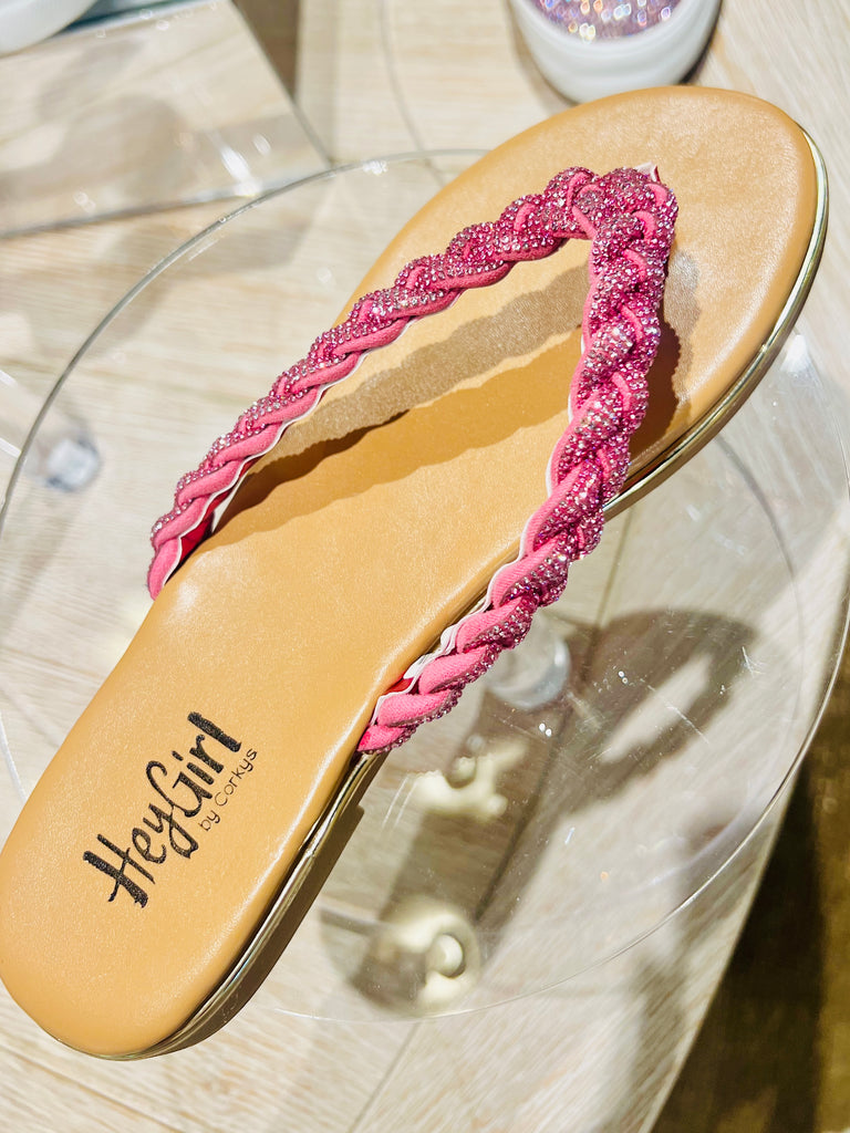 Pinky Promise Braided Crystal Sandals- Pink