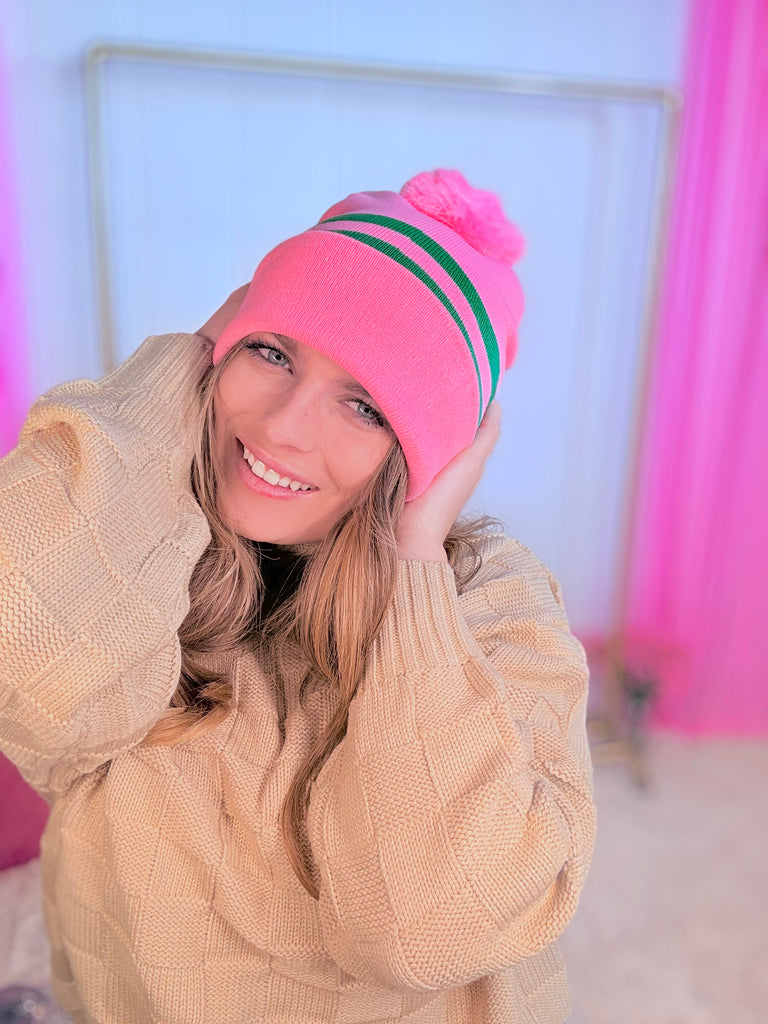 Saved By Pink Pom Beanie