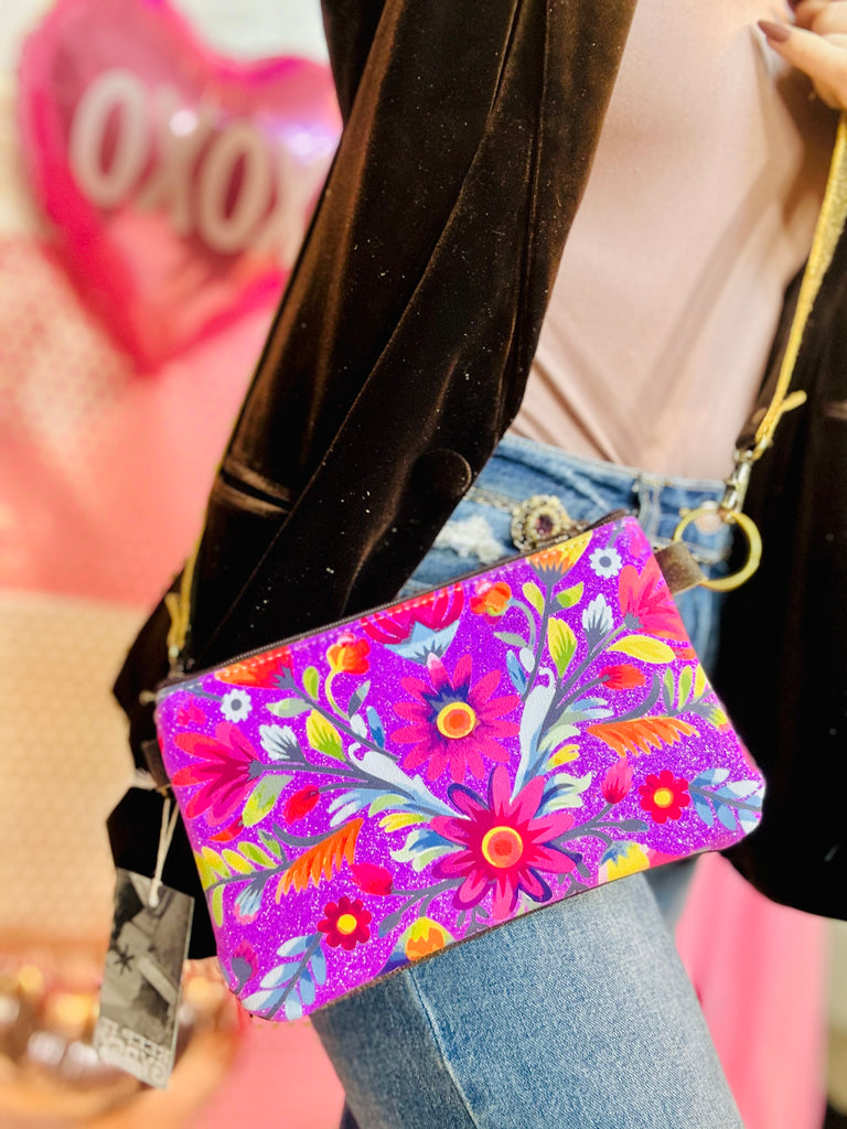 Lilac Love Glitter Florals Olive Crossbody