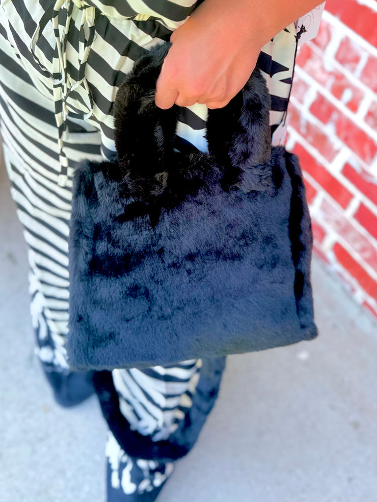 Cozy Luxe Mini Fur Bag - Black