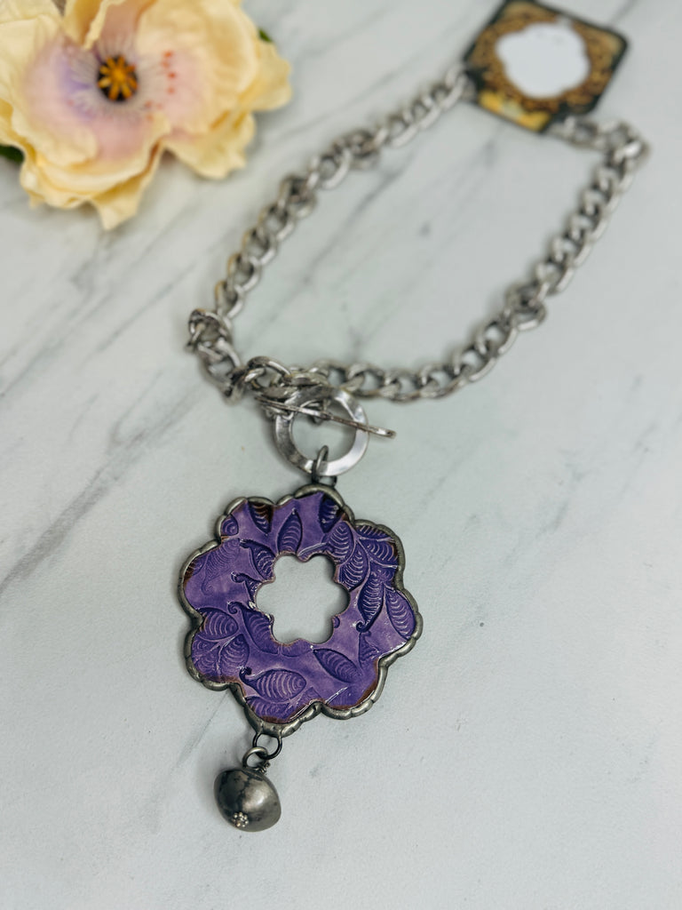 Vintage Silver Purple Floral Necklace